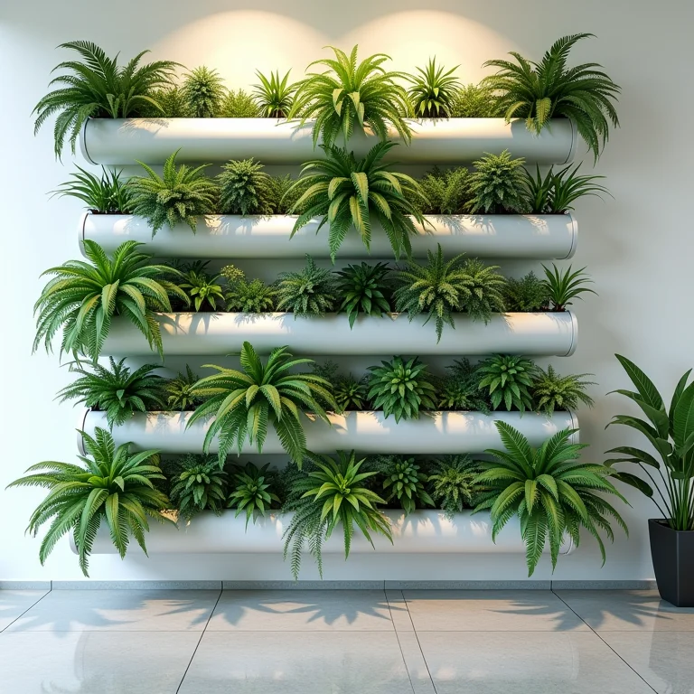 Horta vertical moderna feita de canos de PVC