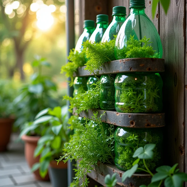 Horta vertical sustentável feita de garrafas PET