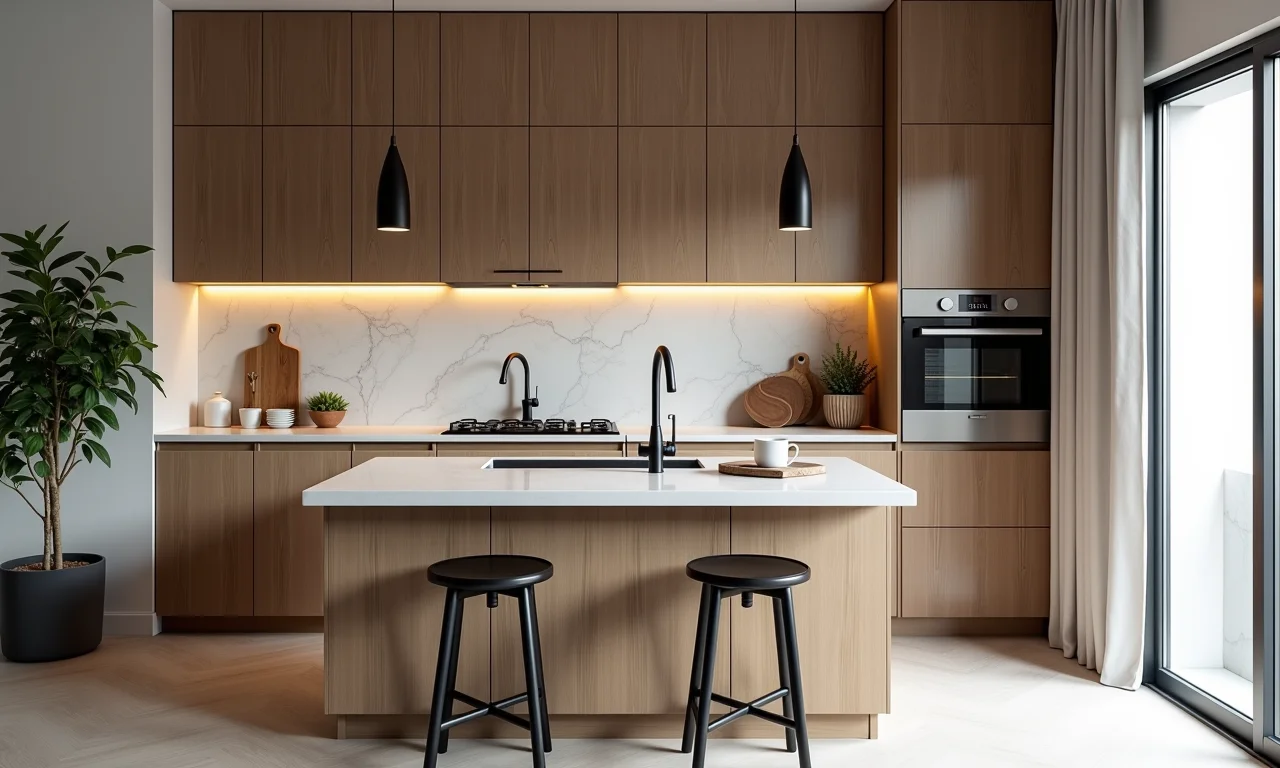 Ilha central em cozinha planejada pequena.