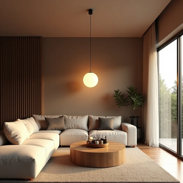 Iluminação aconchegante em sala de estar boho