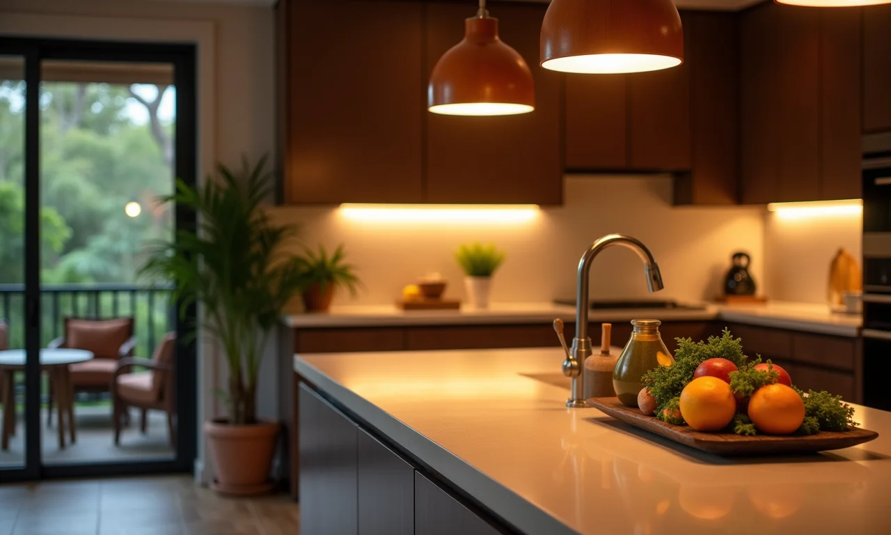 Iluminação aconchegante para cozinhar com prazer na cozinha.