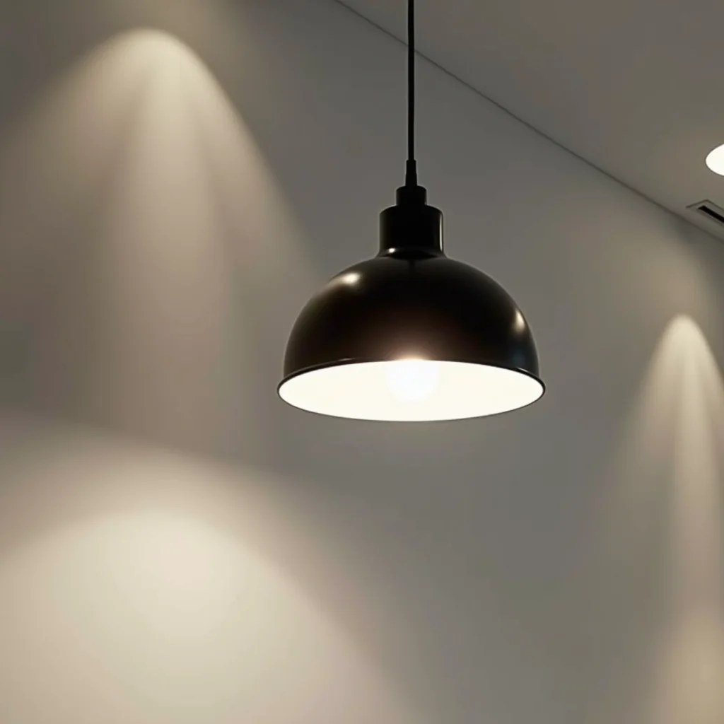 Iluminação estratégica em banheiro minimalista preto.