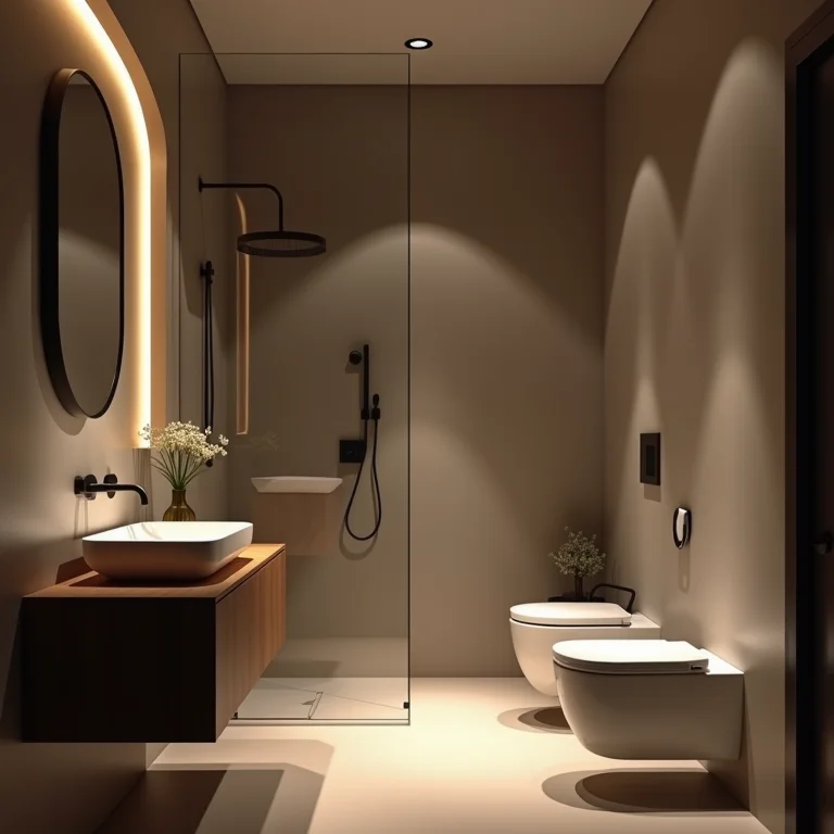 Iluminação inadequada em banheiro pequeno