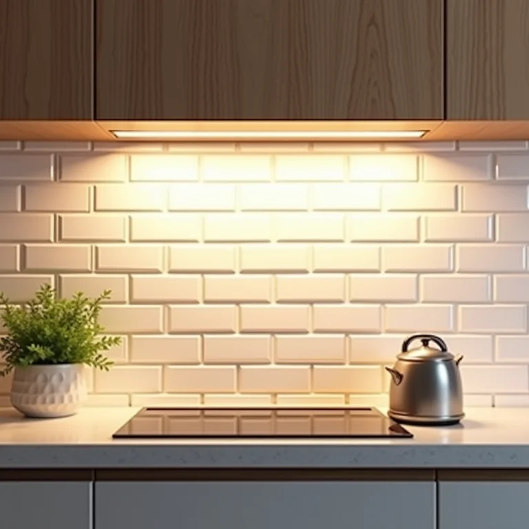 Iluminação na cozinha com tijolinho branco