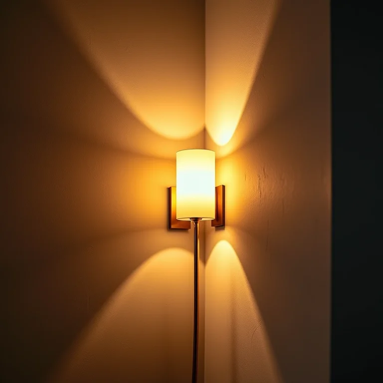 Iluminação suave destacando a textura de uma parede de concreto.