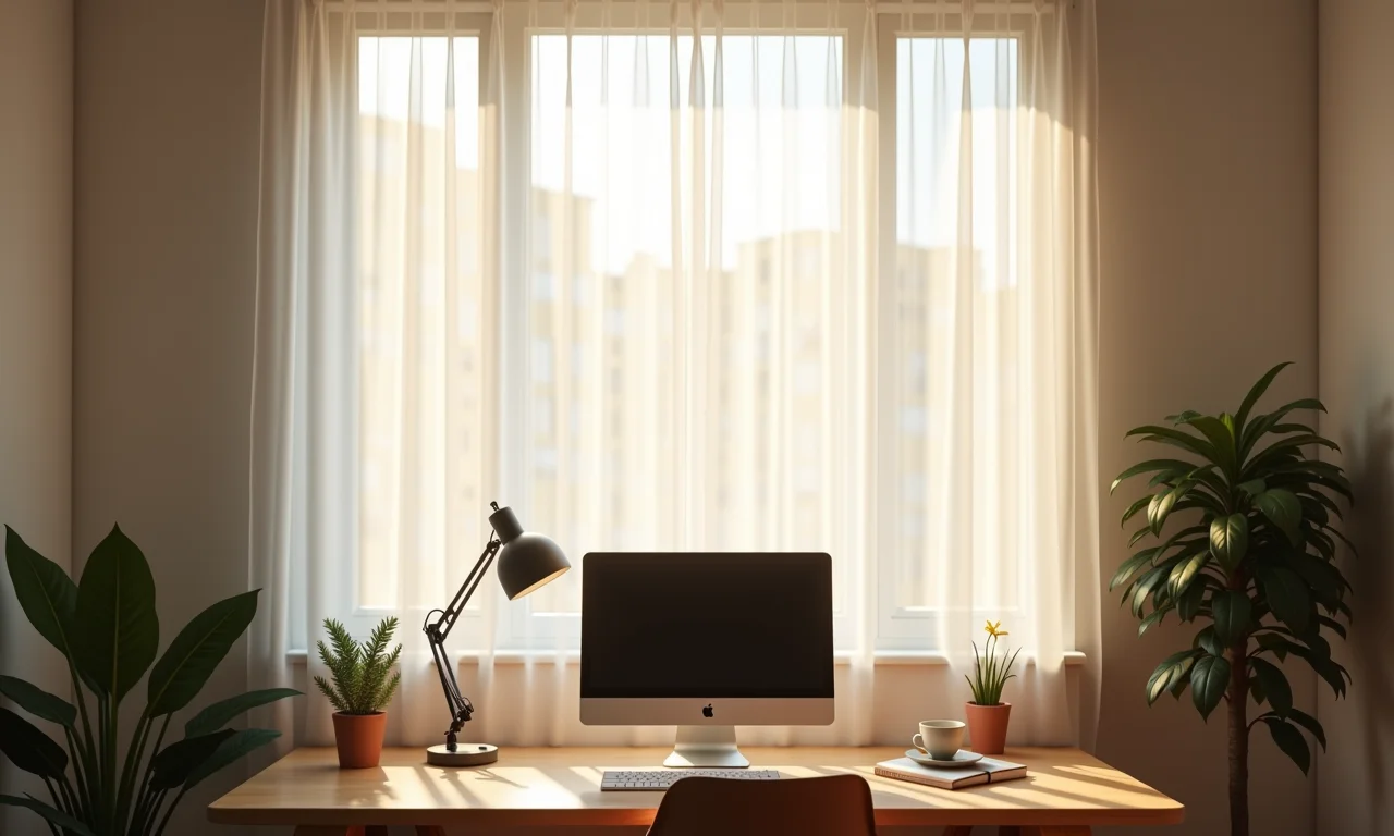 Iluminação suave e natural em home office feminino