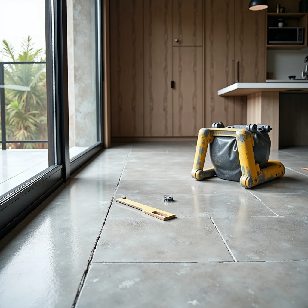 Instalação de piso de cimento queimado industrializado em apartamento.