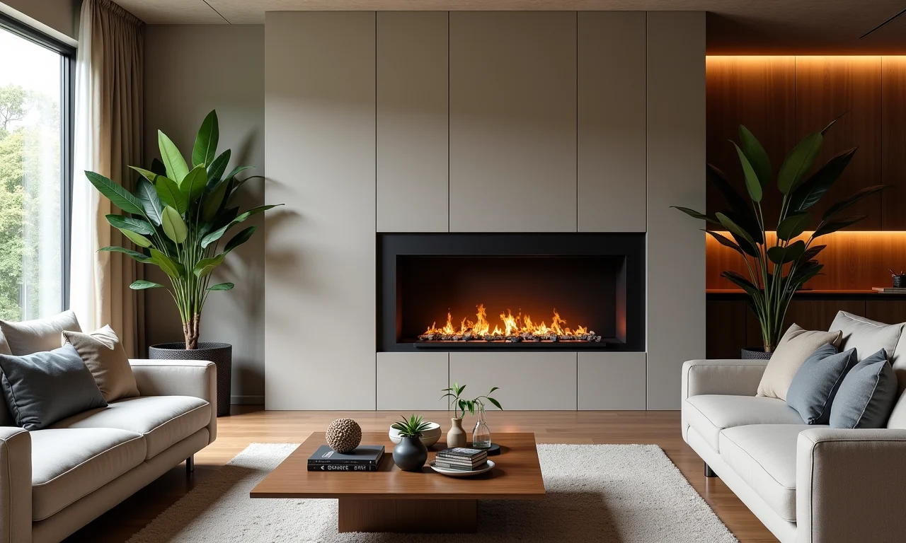 Lareira ecológica com design moderno e versátil em sala de estar.