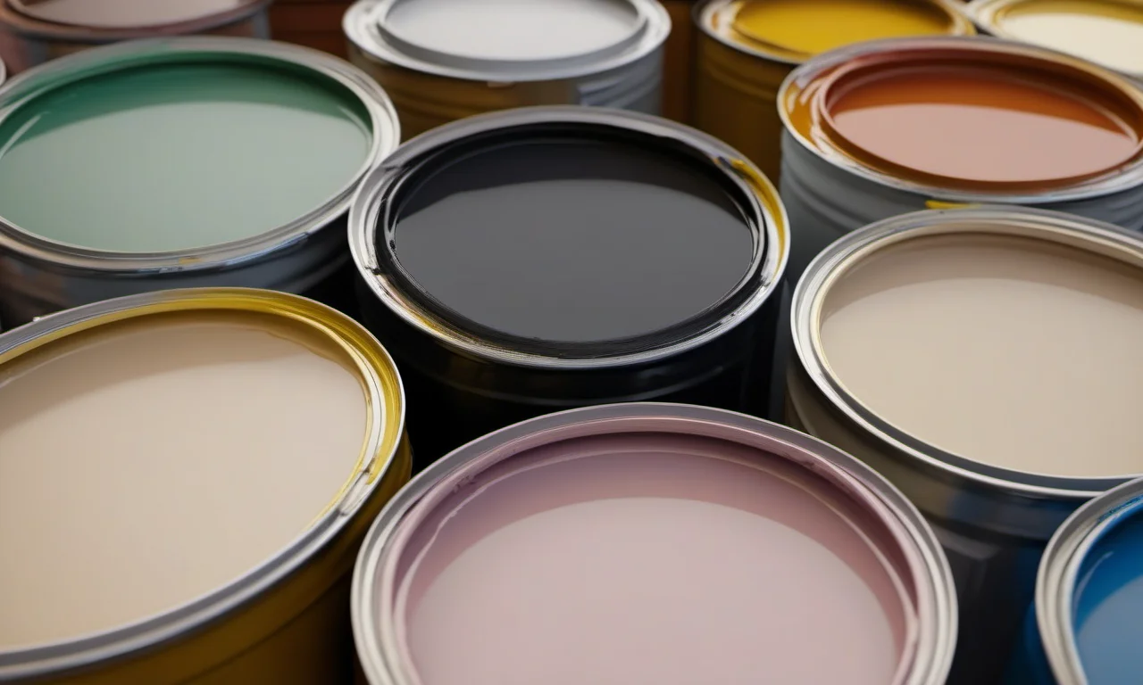Latas de tinta com diferentes tipos e acabamentos.