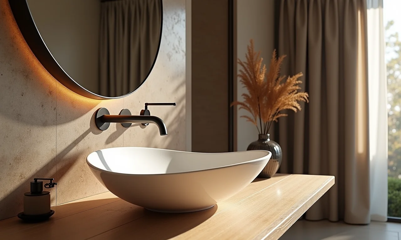 Lavabo elegante com cuba esculpida valorizando o ambiente.