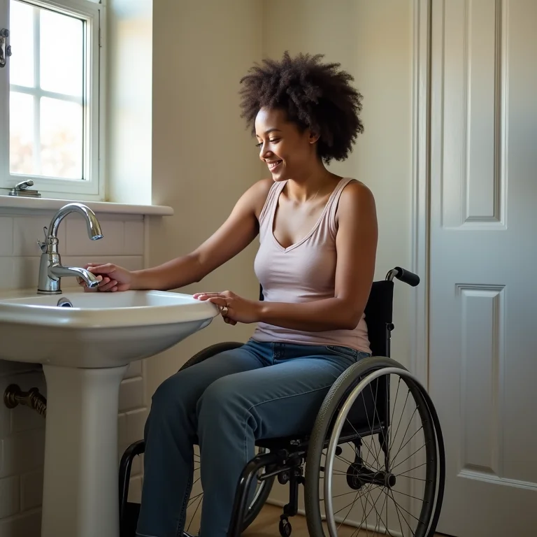 Lavatório sem espaço livre inferior em banheiro acessível