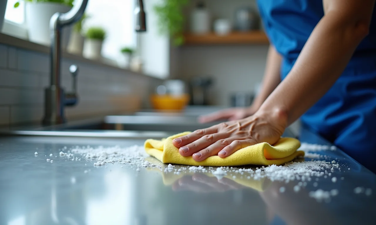 Limpando bancada de inox corretamente.