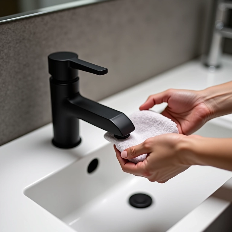 Limpando torneira preta matte com detergente neutro.