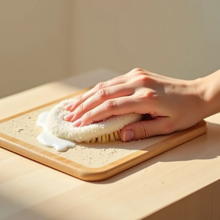 Limpando um tapete de madeira.