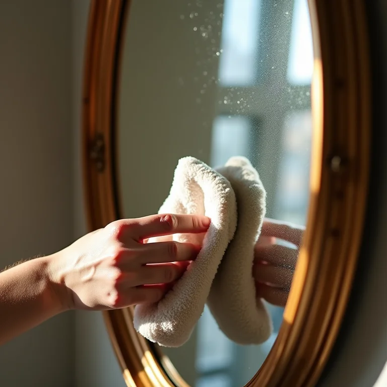 Limpeza cuidadosa de um espelho veneziano.