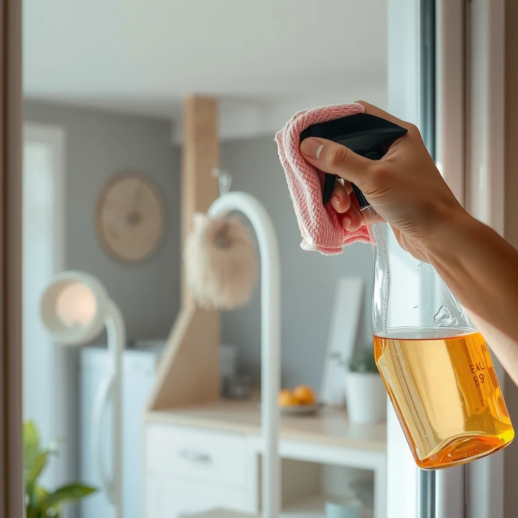 Limpeza da porta de vidro da cozinha.