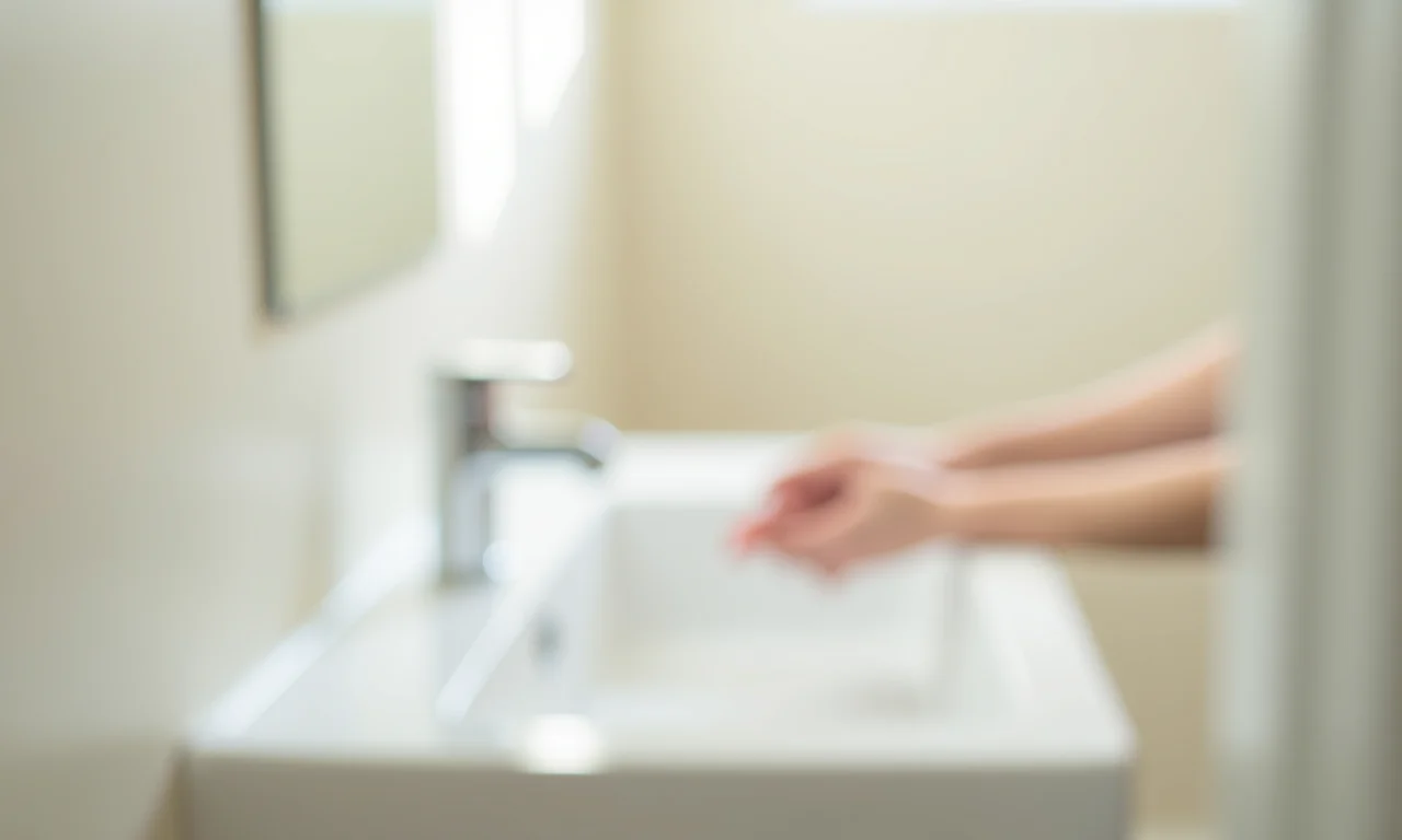 Limpeza fácil de cuba de cerâmica em banheiro iluminado.