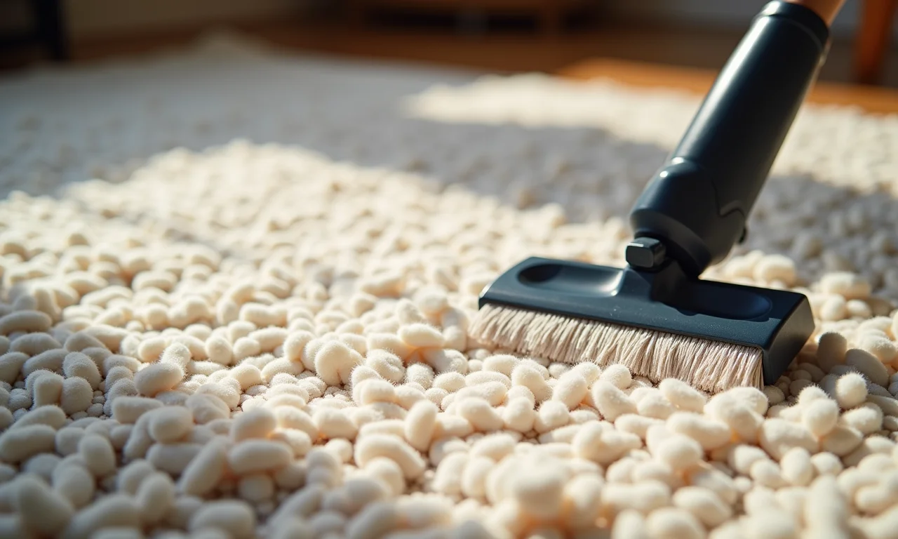 Limpeza suave de um tapete boho de algodão, mostrando manutenção.