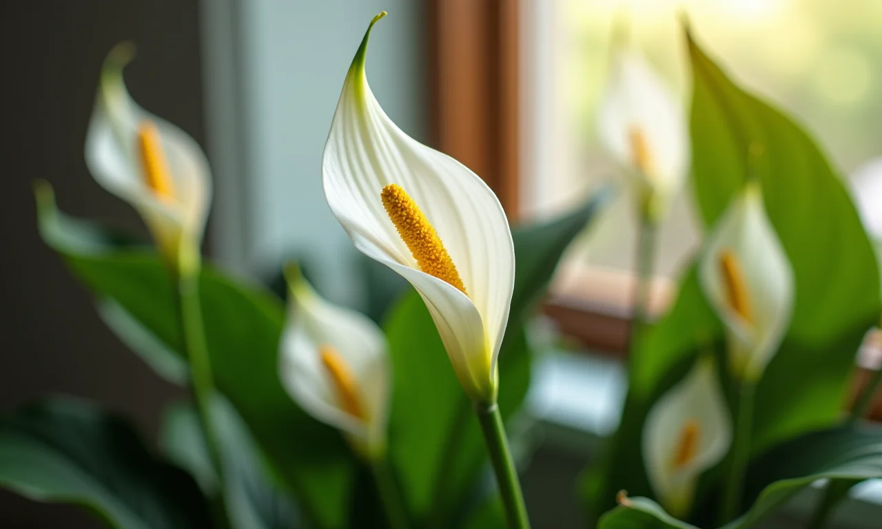 Lírio da paz florescendo em decoração brasileira.