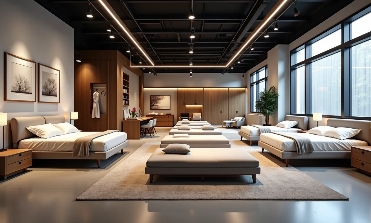 Loja de móveis com diversos modelos de cama retrátil.