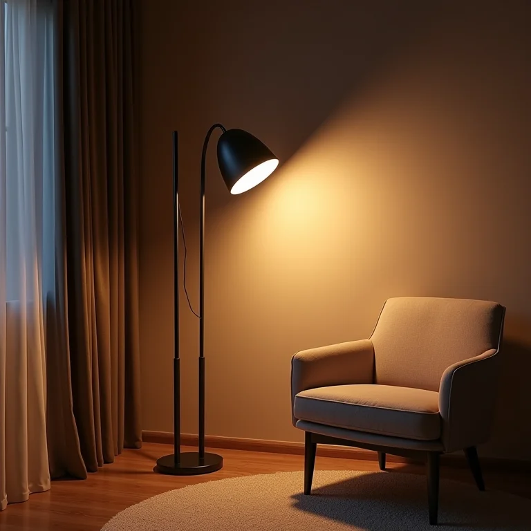 Luminária de chão moderna iluminando um canto de leitura