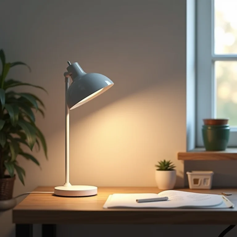 Luminária de mesa ajustável em home office organizado