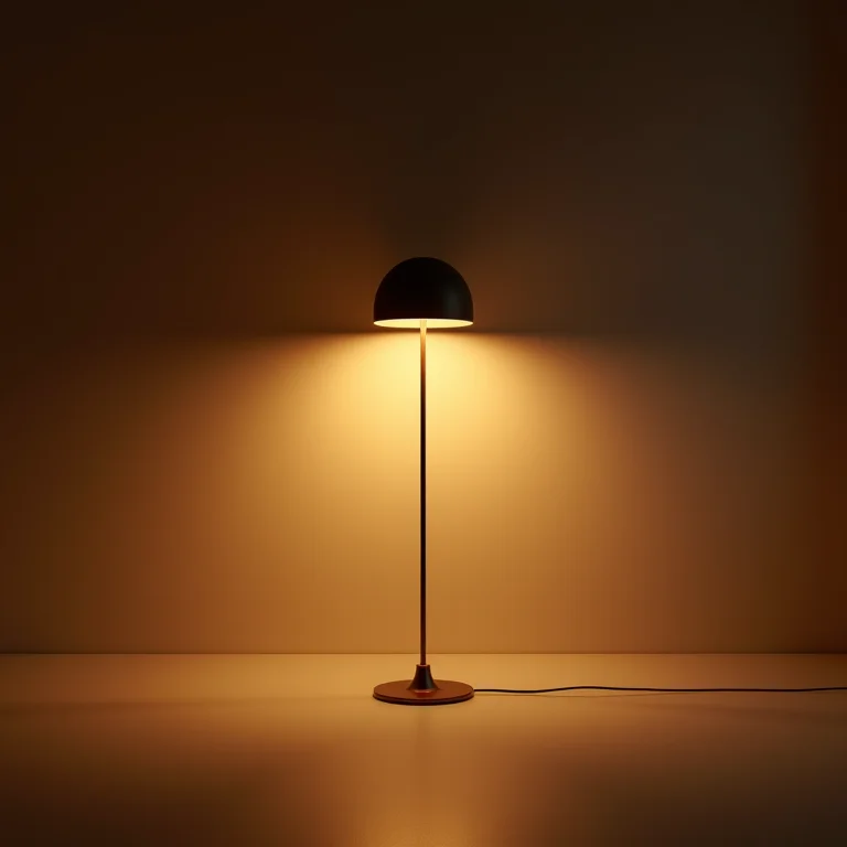 Luminária moderna emitindo luz quente em um ambiente aconchegante.