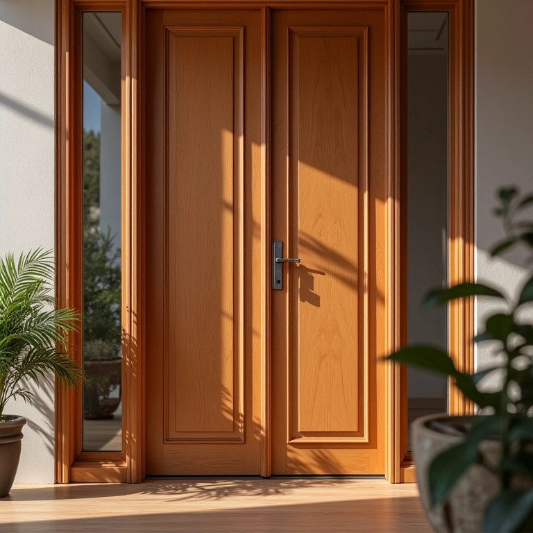 Manutenção de porta de madeira com produtos de limpeza adequados.