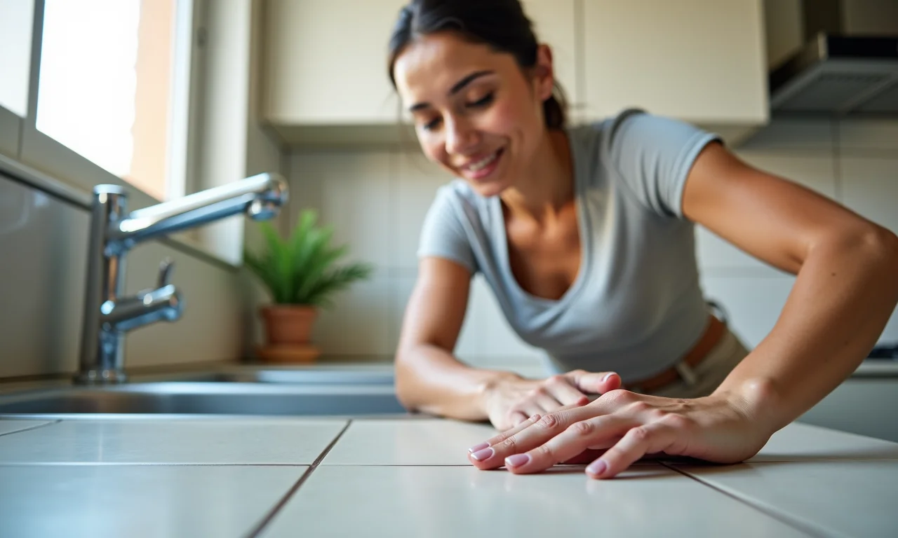 Manutenção regular das pastilhas adesivas na cozinha.