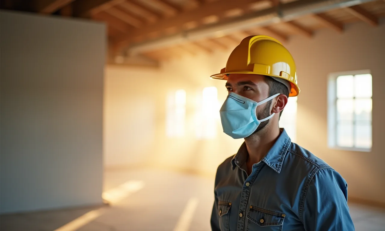 Máscara protegendo contra poeira e produtos químicos na reforma.