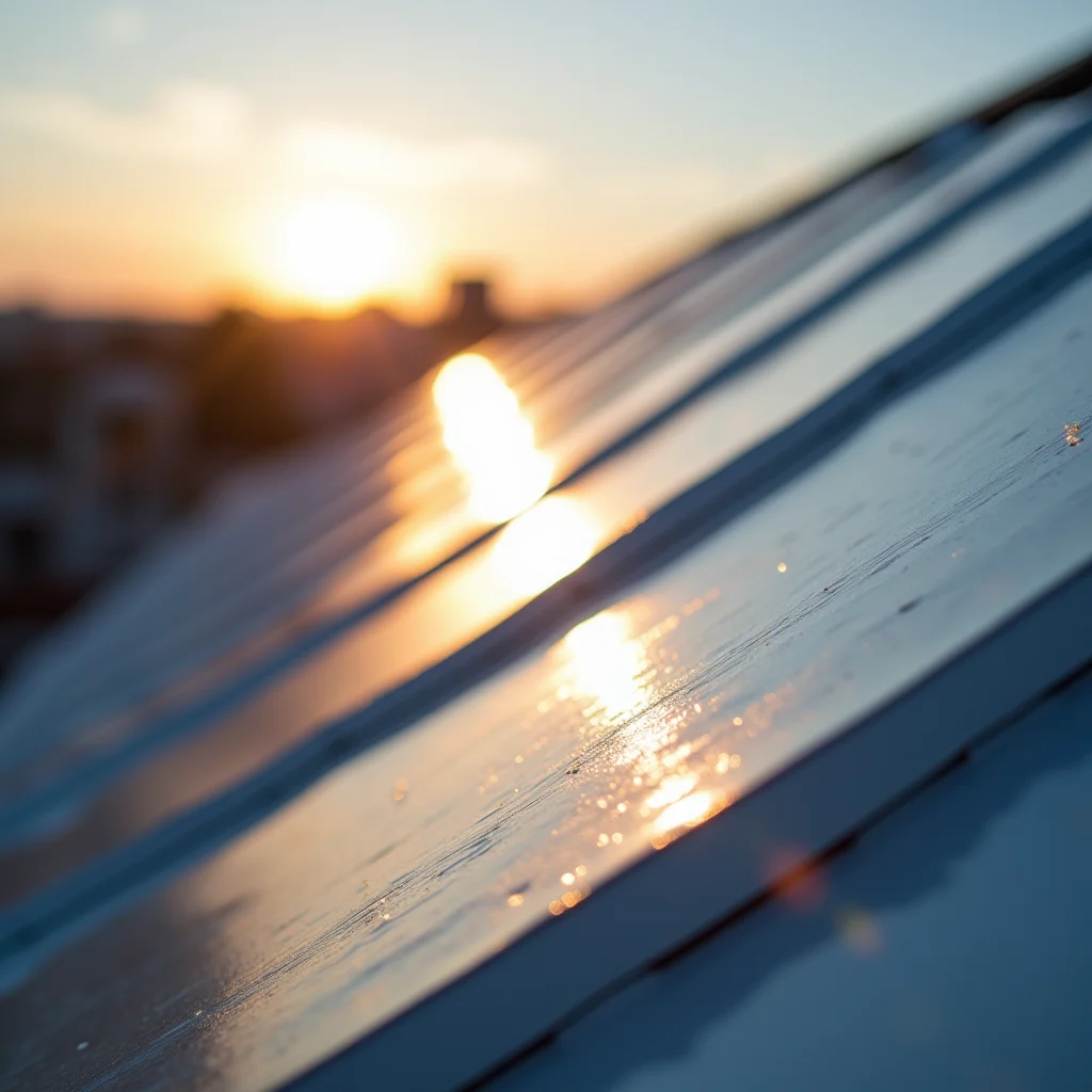 Material de isolamento refletivo no telhado, refletindo o sol.