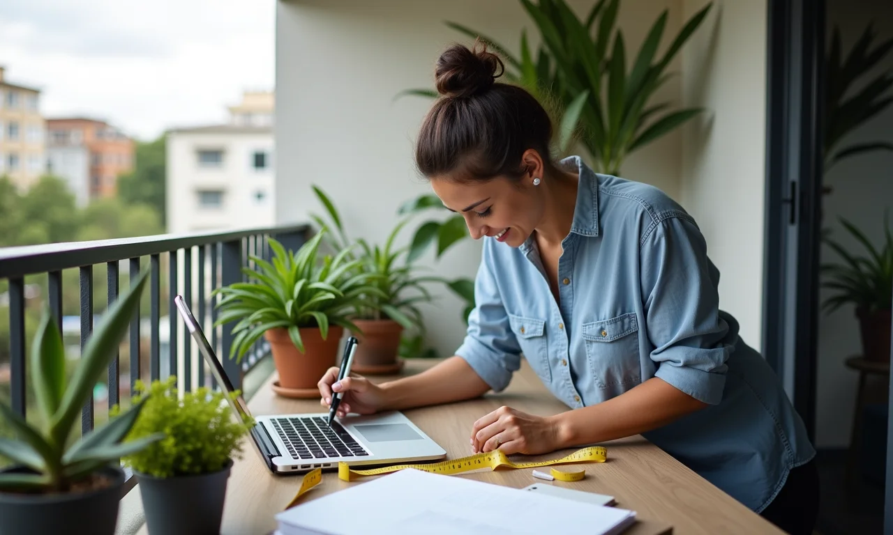 Medindo o espaço para escolher a mesa ideal para o home office na varanda.