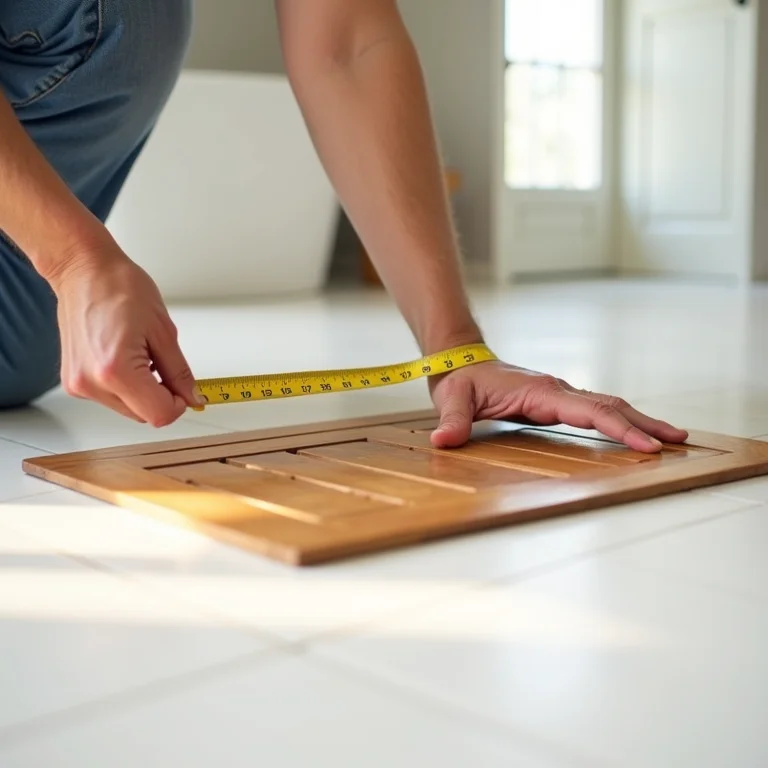 Medindo o espaço para um tapete de madeira.