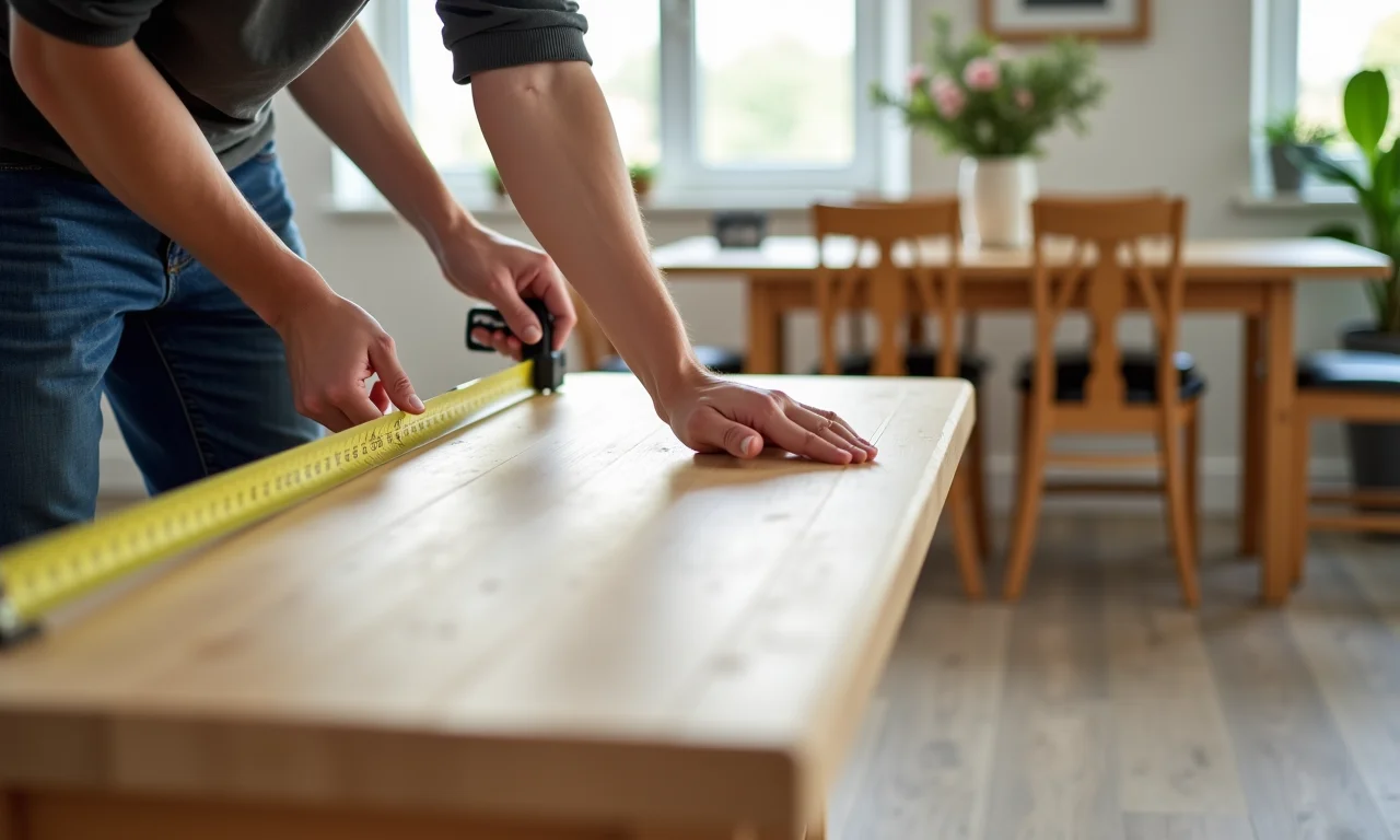 Medindo o tamanho ideal do banco para a sala de jantar.