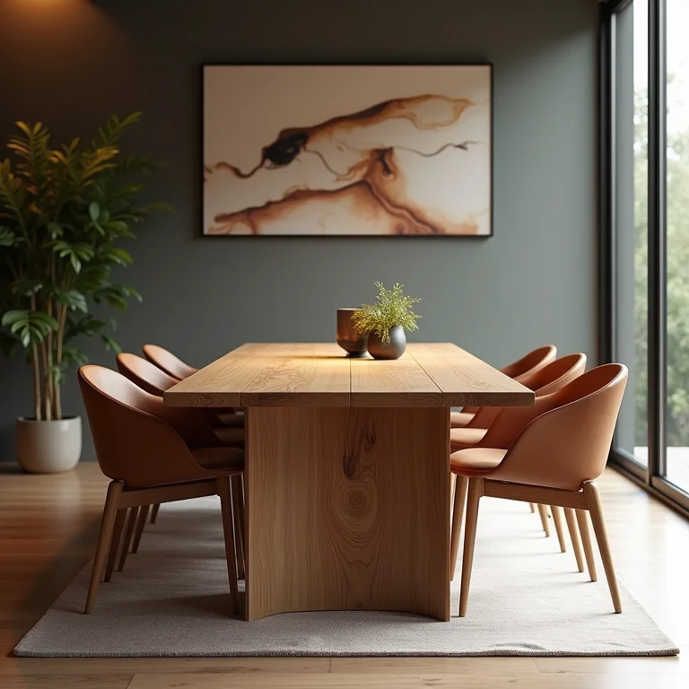 Mesa de jantar feita de madeira natural e sustentável.