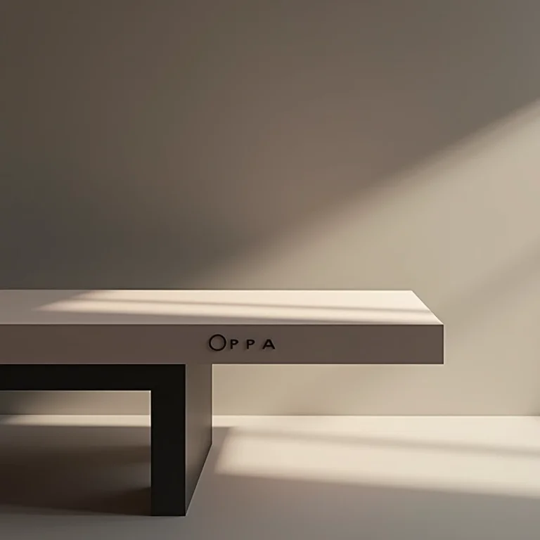 Mesa moderna com a marca Oppa sutilmente visível.