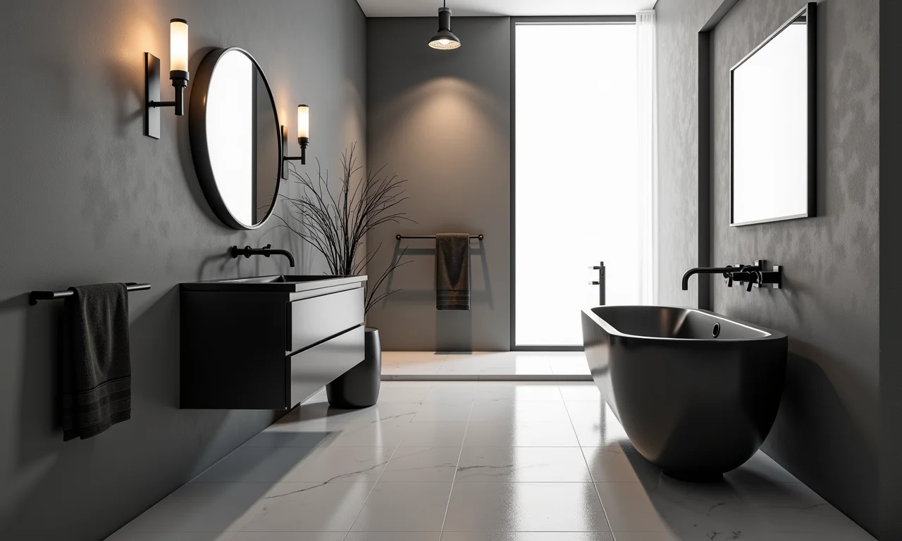 Metais pretos combinando com diferentes estilos de banheiro