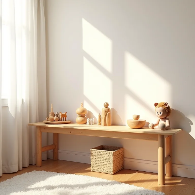 Móveis baixos e acessíveis em um quarto montessoriano