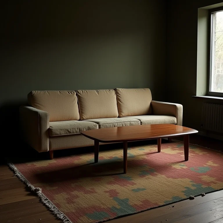 Móveis mid-century modern desgastados, demonstrando erros comuns de manutenção.