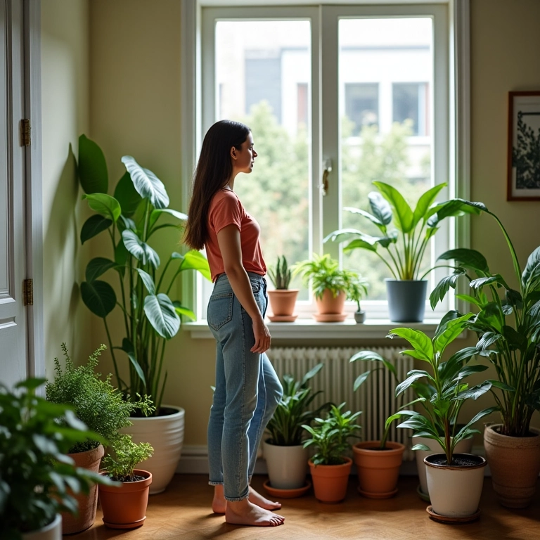 Mulher escolhendo vasos de plantas para apartamento.