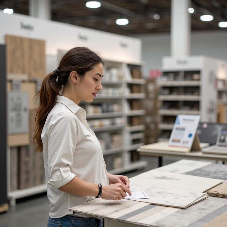 Mulher procurando revestimento Metrô White em loja de materiais de construção.