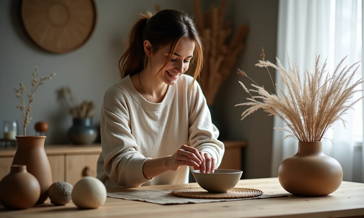 Mulher transformando sua casa em um espaço wabi-sabi.