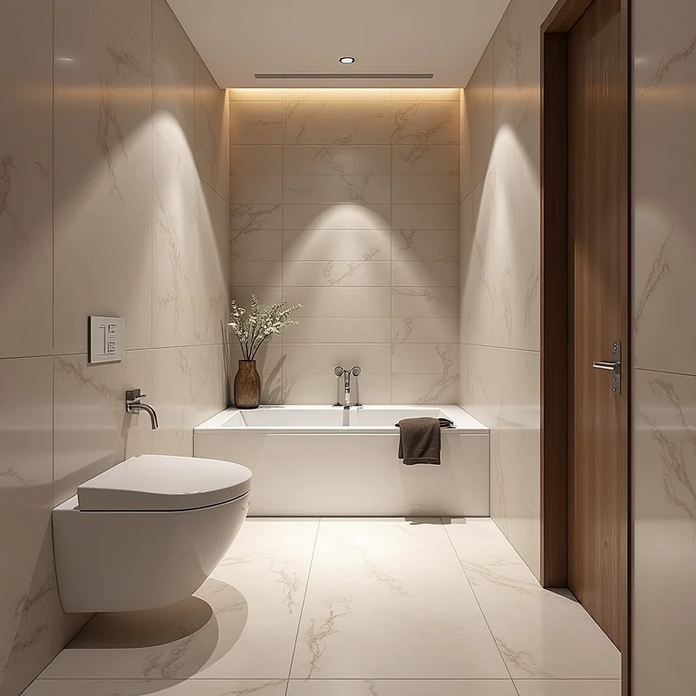 Nicho com pastilhas, unindo funcionalidade e estilo no banheiro.