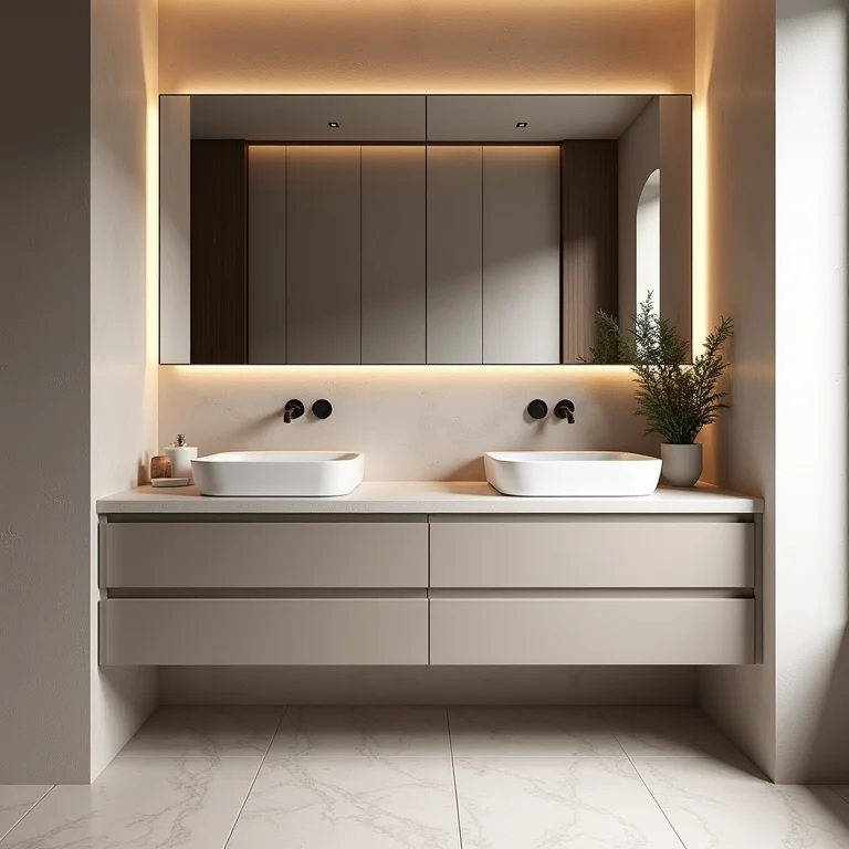 Nicho com portas e gavetas para esconder objetos em banheiro