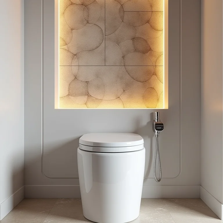 Nicho com revestimento diferenciado acima do vaso sanitário