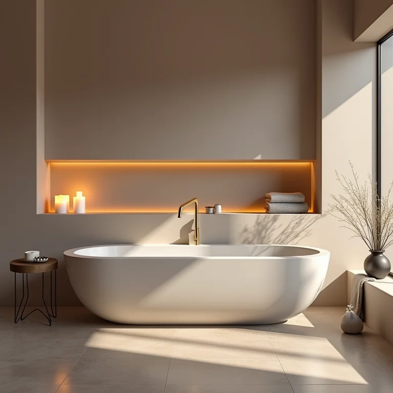 Nicho horizontal alongado com visual moderno em banheiro