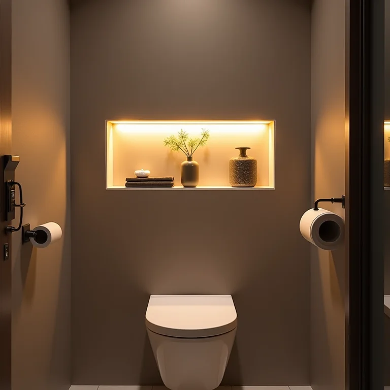 Nicho iluminado acima do vaso sanitário