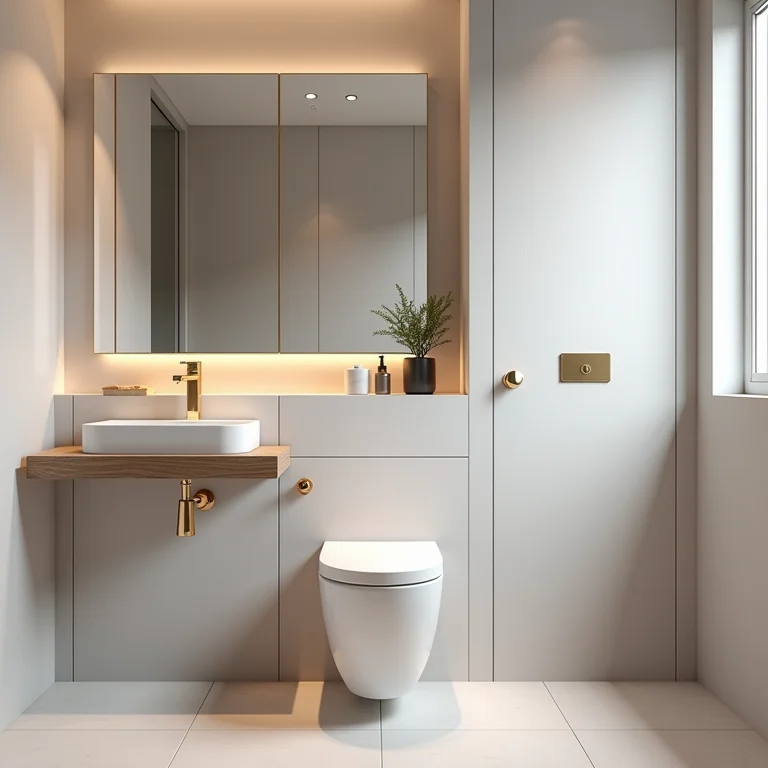 Nicho multifuncional com espelho acima do vaso sanitário