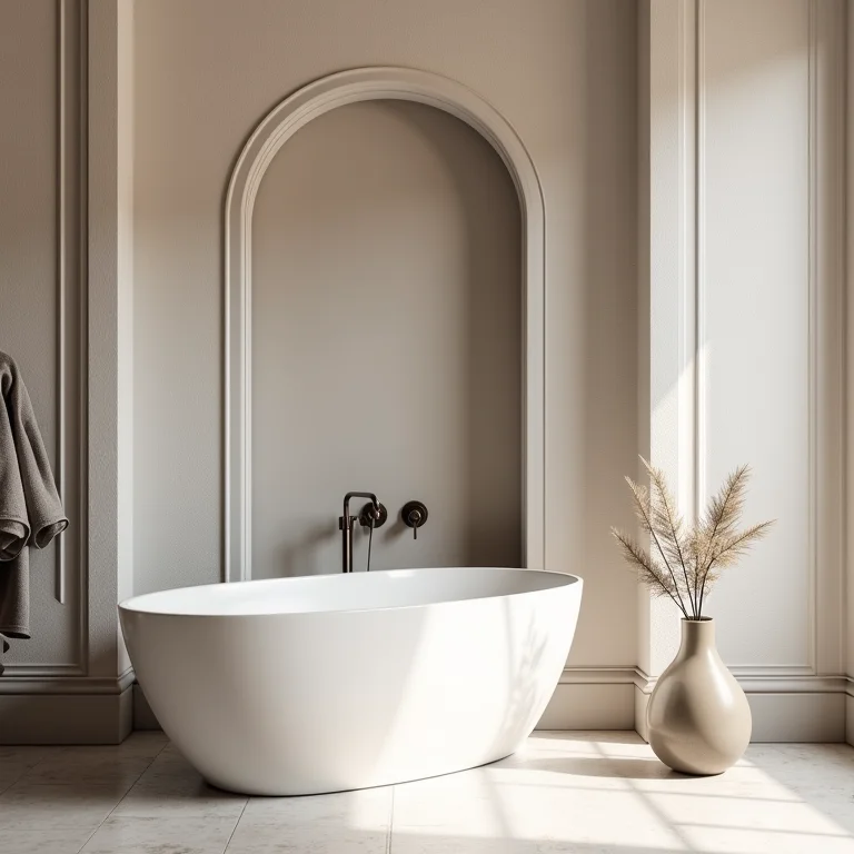 Nicho revestido com o mesmo acabamento da parede em banheiro