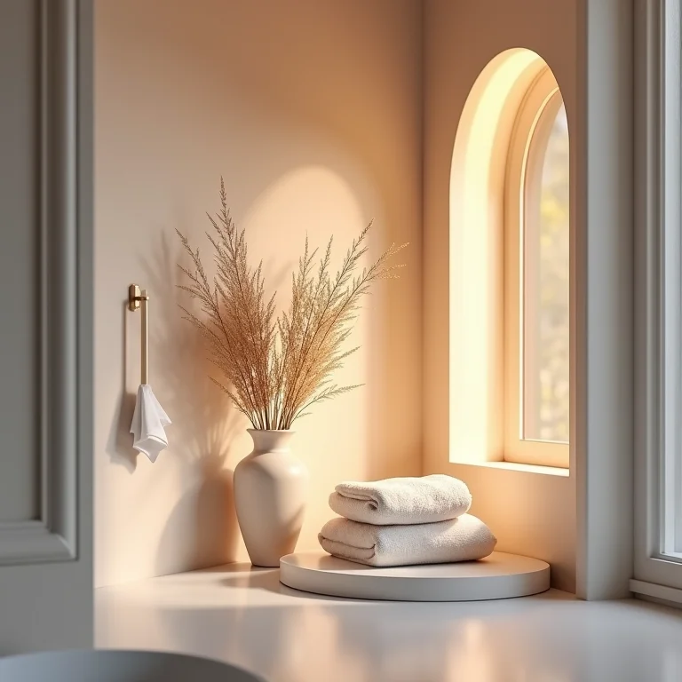 Nichos de canto em um banheiro moderno e bem decorado